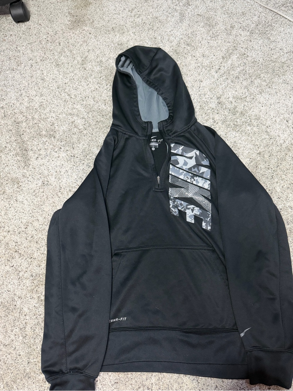 Nike Black Hoodie with Gray Camo Chest Accent